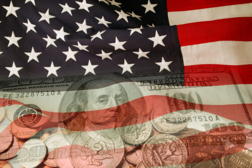 American flag with money