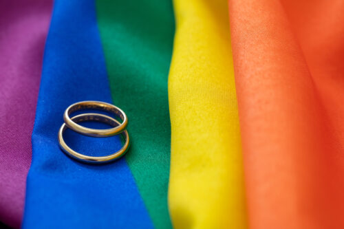 wedding rings pride flag